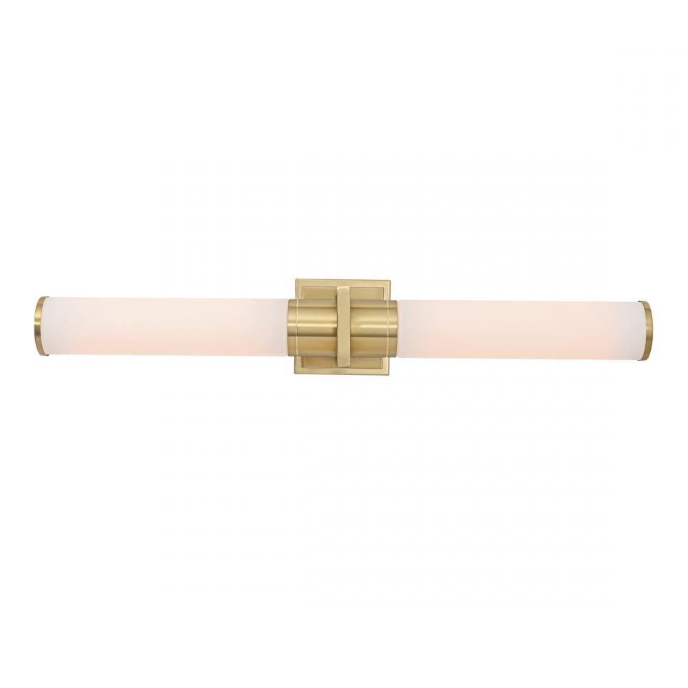Positano - 2-Light Bathroom Vanity Light - White Glass/Satin Brass