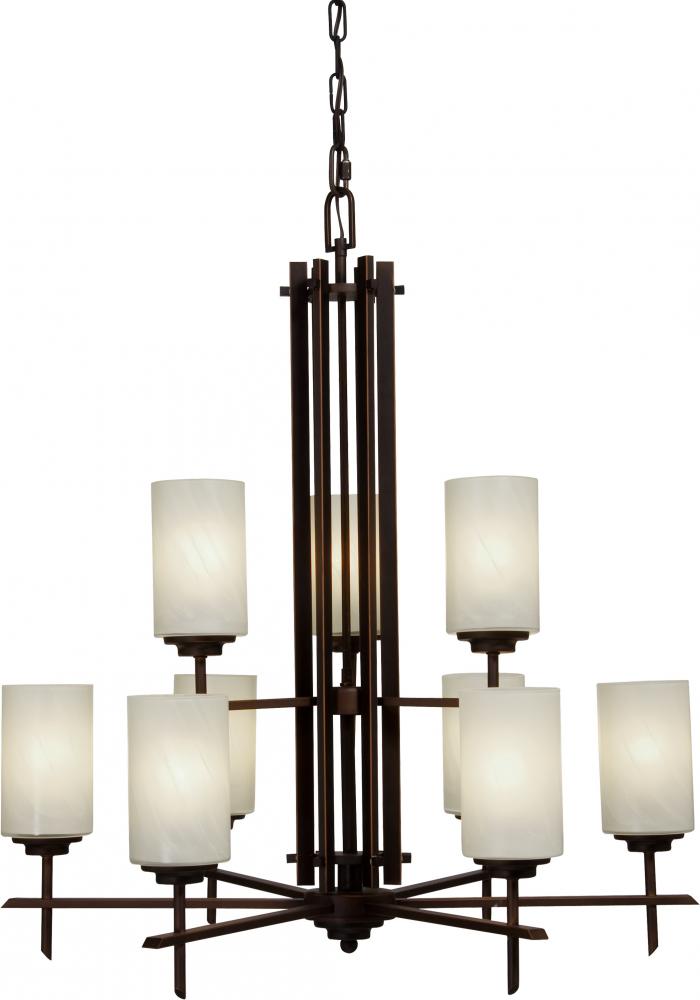 Nine Light Oil Rubbed Bronze Carmelized Glass Up Chandelier