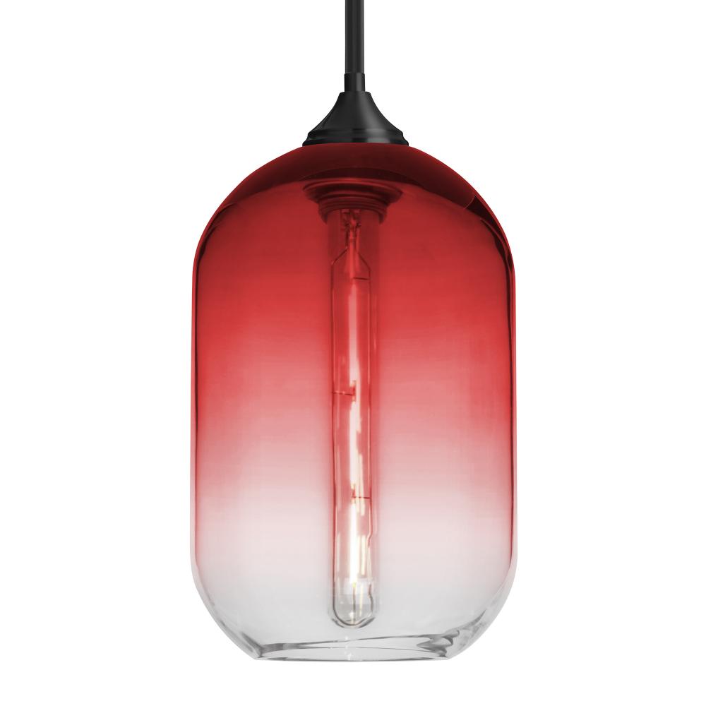 Besa, Omega 12 Stem Pendant, Red/Clear, Black Finish, 1x4W LED Filament