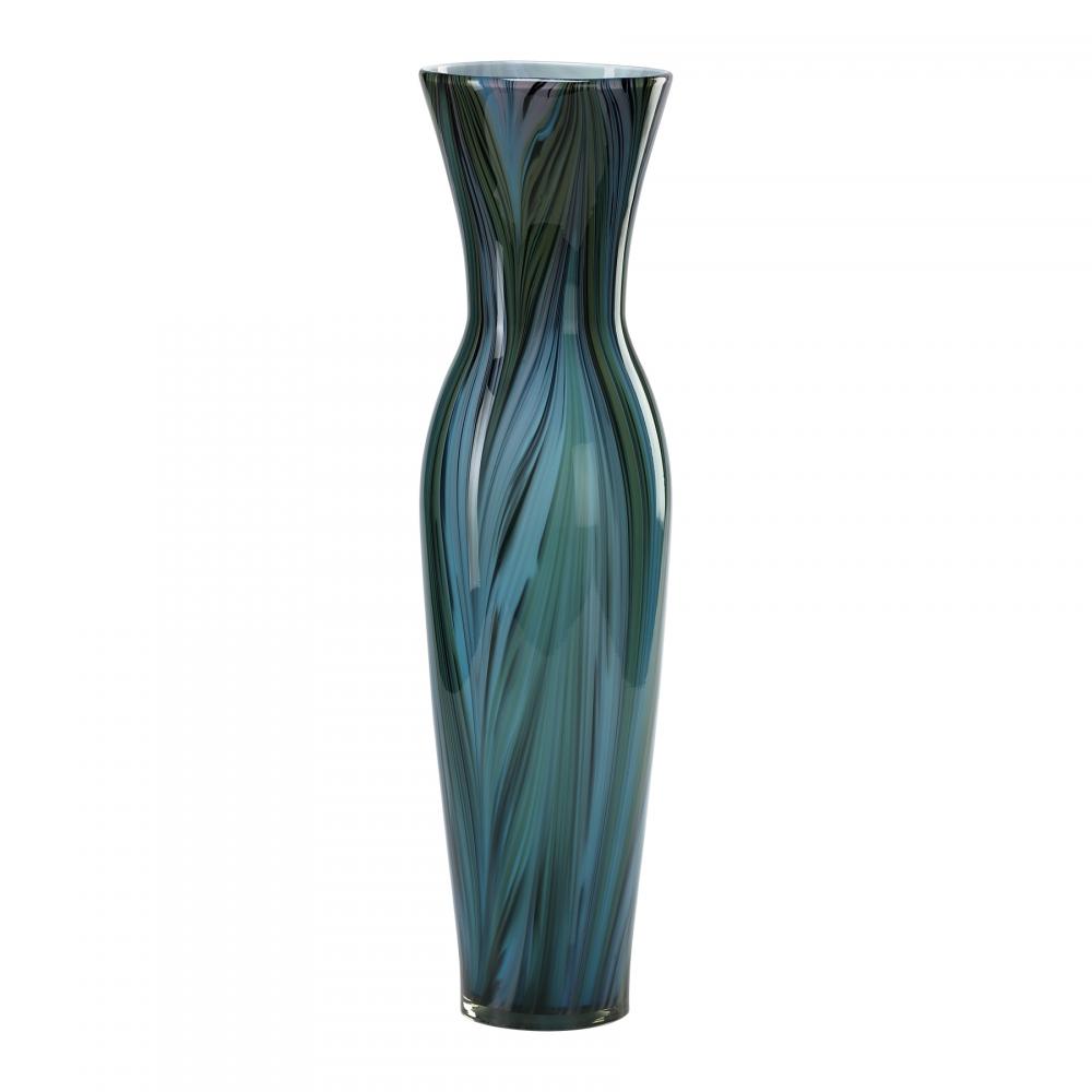 Tall Peacock Feather Vase Multi Colored Blue