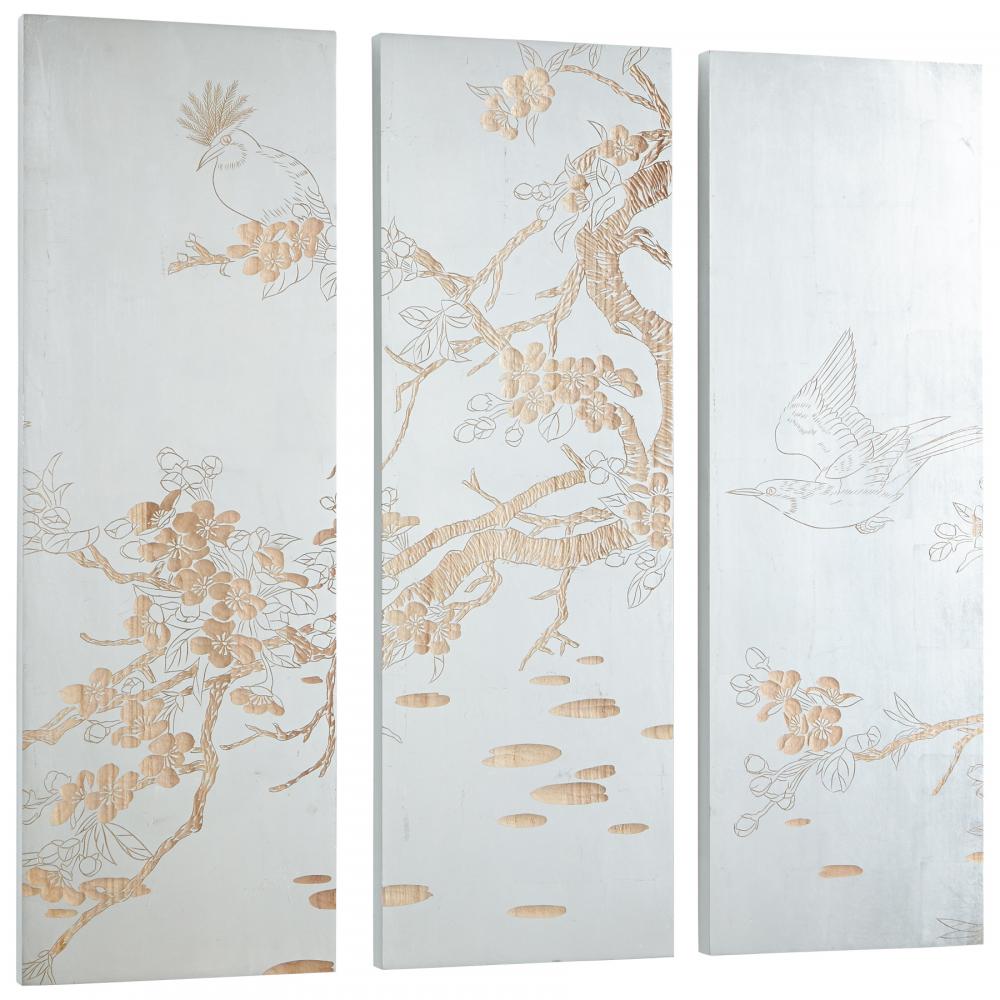 Osaka Wall Art Silver Leaf And Natural Wood