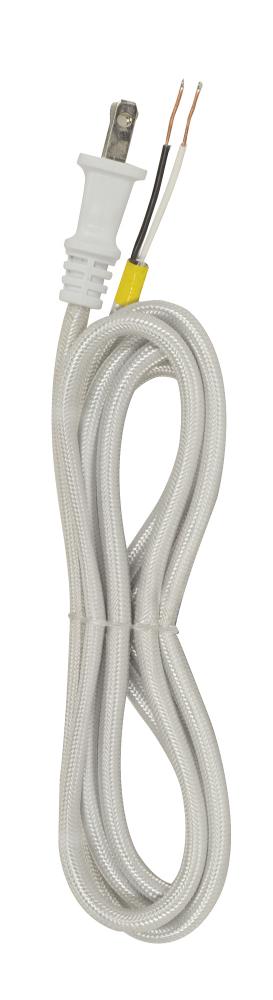 8 Foot Rayon Cord Set; Silver Finish; 18/2 SPT-2 105C With Molded Polarized Plug; 200 Carton; Tinned